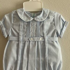 Feltman Brothers Newborn Light Blue Baby Bubble Romper with Peter Pan Collar